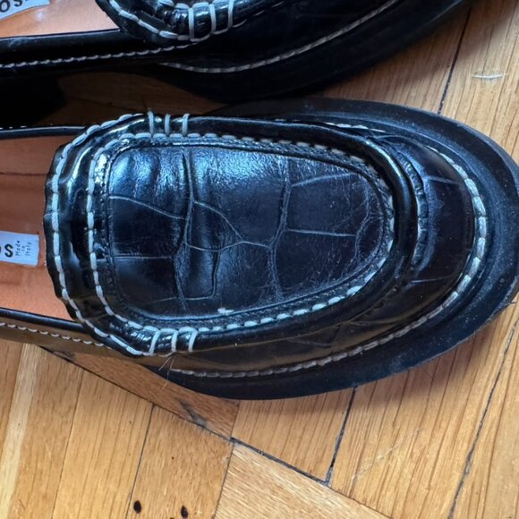 Acne Studios Leather Croc Embossed White Stitched Loafers (size 38) - Picture 8 of 14